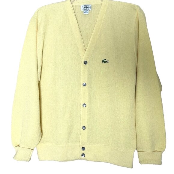 Vintage Izod Lacoste Yellow Cardigan Sweater Men's Medium V-neck